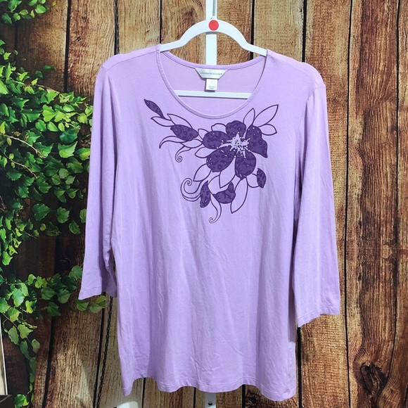 Christopher & Banks 3/4 Sleeve Embellished Tee Size L - Picture 1 of 4